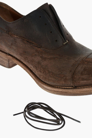 Laceless Leather Derby Shoes with Lived Effect