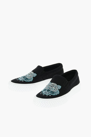 Slip On Fabric Sneakers with Embroidered Logo