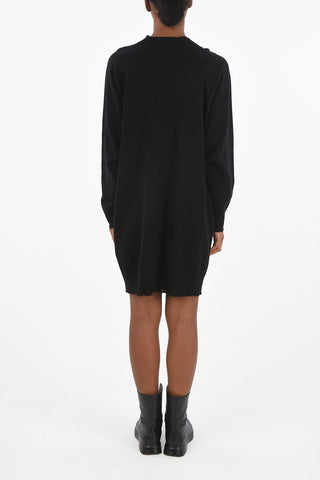 V Neck Worn Effect Cashmere Blend Short Dress