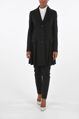 Virgin Wool Coat with Pleated Sides