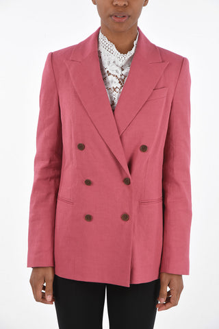 Double-breasted Linen Blend Blazer with Peak Lapel
