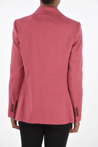Double-breasted Linen Blend Blazer with Peak Lapel