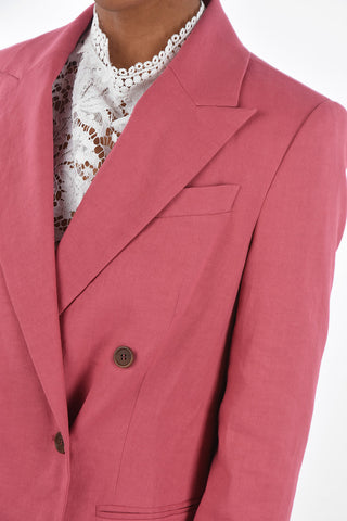 Double-breasted Linen Blend Blazer with Peak Lapel