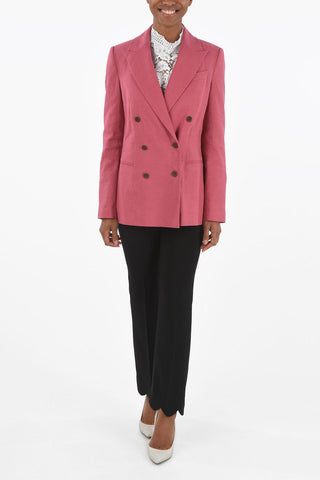 Double-breasted Linen Blend Blazer with Peak Lapel