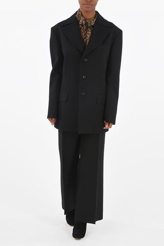 Blazer Monopetto in Lana con Tasche ad Aletta