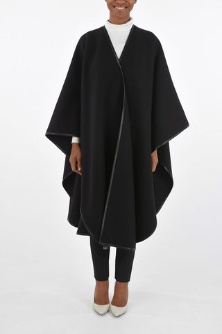 Leather-edged Wool and Cashmere Blend Cape