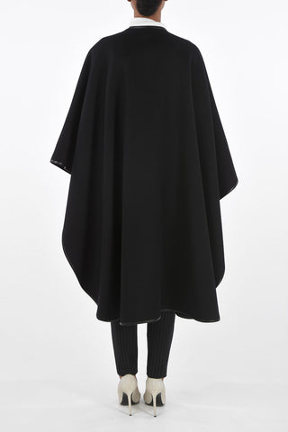 Leather-edged Wool and Cashmere Blend Cape