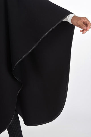 Leather-edged Wool and Cashmere Blend Cape