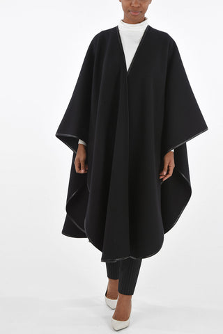 Leather-edged Wool and Cashmere Blend Cape