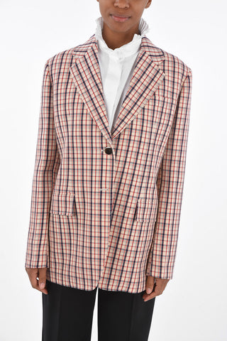 Single-breasted Plaid Check Blazer with Flap Pockets