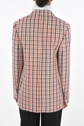 Single-breasted Plaid Check Blazer with Flap Pockets