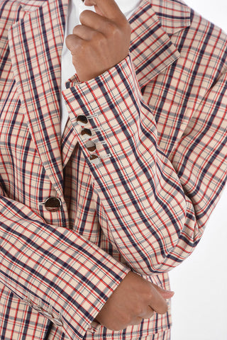 Single-breasted Plaid Check Blazer with Flap Pockets