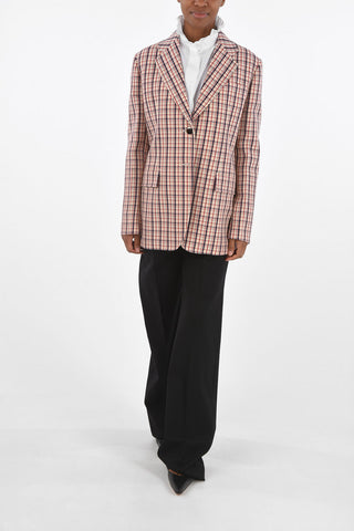 Single-breasted Plaid Check Blazer with Flap Pockets