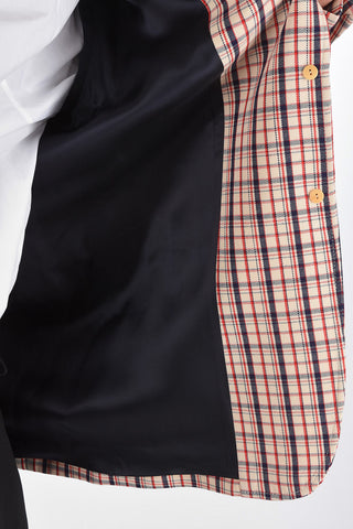 Single-breasted Plaid Check Blazer with Flap Pockets