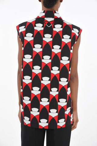 Sleeveless Shirt with Abstract Motif and Breast-pocket