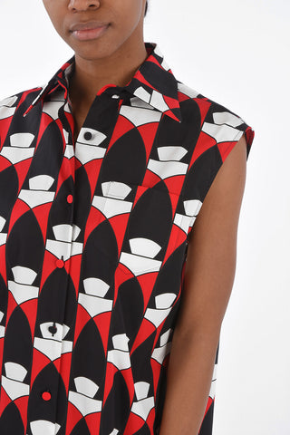 Camicia Senza Maniche con Motivo Astratto e Taschino