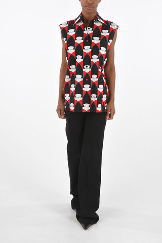 Camicia Senza Maniche con Motivo Astratto e Taschino