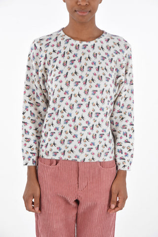 Maglia Girocollo con Motivo Floreale e Abbottonatura Posteriore