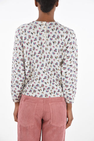 Maglia Girocollo con Motivo Floreale e Abbottonatura Posteriore