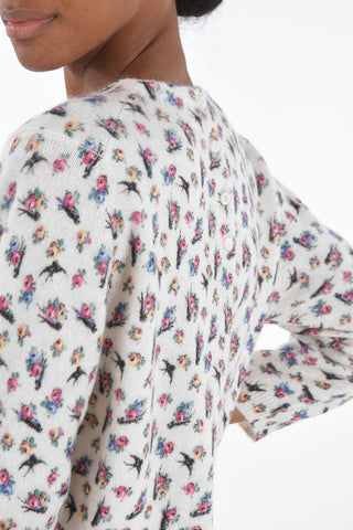 Maglia Girocollo con Motivo Floreale e Abbottonatura Posteriore
