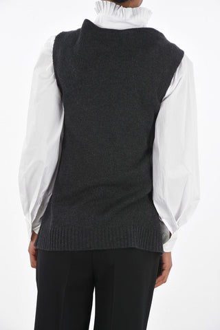 Single-pleated Cashmere Vest with Maxi Brooch