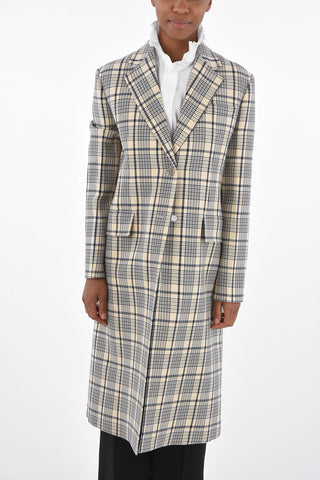 Single-breasted Plaid Check Coat with Flap Pockets