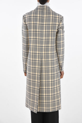 Single-breasted Plaid Check Coat with Flap Pockets