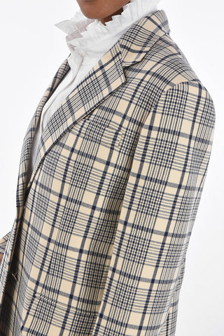 Single-breasted Plaid Check Coat with Flap Pockets