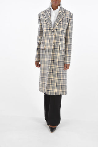 Single-breasted Plaid Check Coat with Flap Pockets