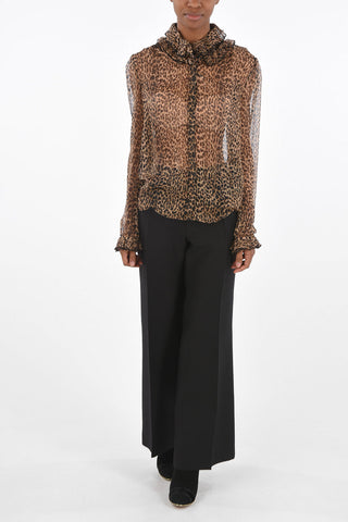 Leopard Patterned Shirt with Ruffle Neck