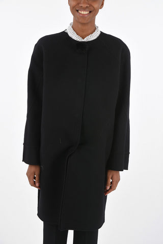 Unlined Virgin Wool Coat with Snap Buttons