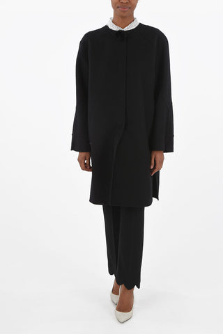 Unlined Virgin Wool Coat with Snap Buttons