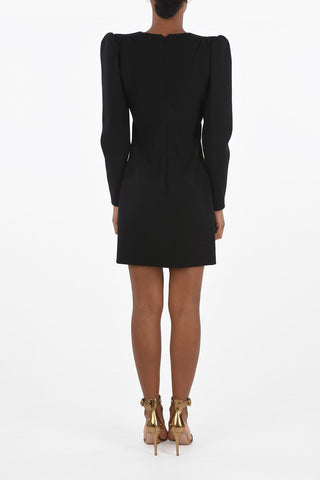Wool Sheath Dress with Gigot Sleeves and Coverd Buttons Row