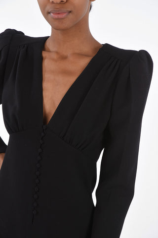 Wool Sheath Dress with Gigot Sleeves and Coverd Buttons Row