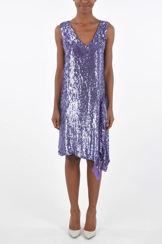 All-Over Sequined GOTIT Dress with Draped Split