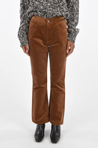 DYLAN Velvet Boot Cut Pants with Logo Metal Buckles
