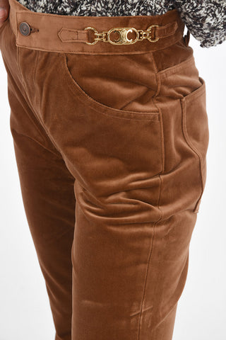 DYLAN Velvet Boot Cut Pants with Logo Metal Buckles