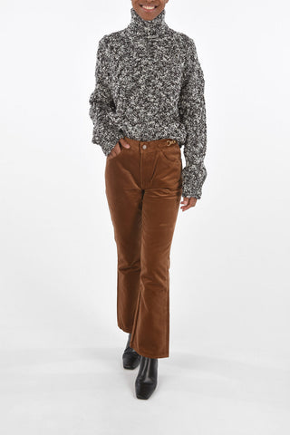 DYLAN Velvet Boot Cut Pants with Logo Metal Buckles