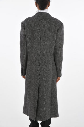 Double-breasted Herringbone Coat with Peak Lapel