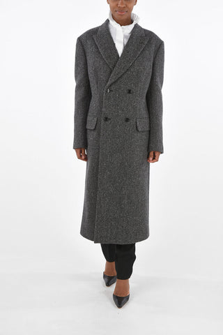 Double-breasted Herringbone Coat with Peak Lapel