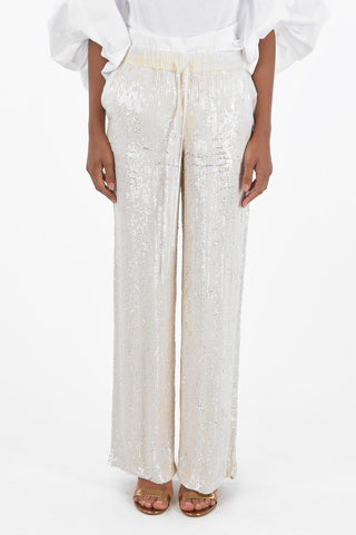 All-Over Writing Sequins GULLYS Pants with Contrasting Side Bands