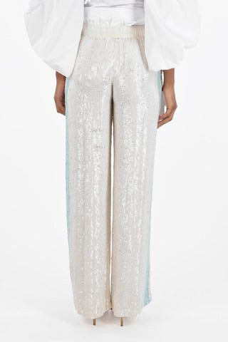 All-Over Writing Sequins GULLYS Pants with Contrasting Side Bands