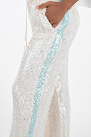 All-Over Writing Sequins GULLYS Pants with Contrasting Side Bands