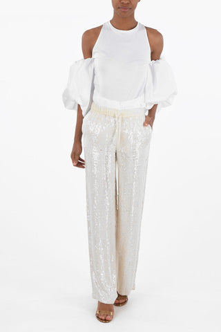 All-Over Writing Sequins GULLYS Pants with Contrasting Side Bands
