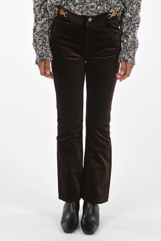 DYLAN Velvet Boot Cut Pants with Logo Metal Buckles
