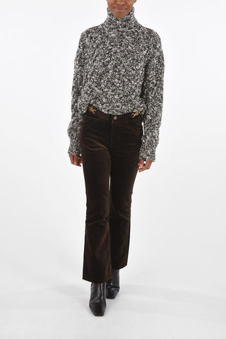 DYLAN Velvet Boot Cut Pants with Logo Metal Buckles