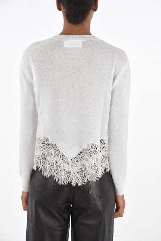 Crew Neck Cashmere Sweater with Lace Hem