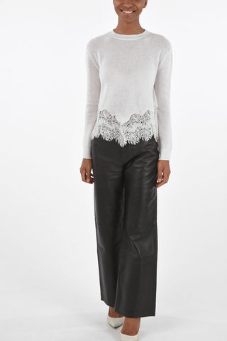 Crew Neck Cashmere Sweater with Lace Hem