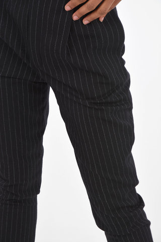 High-waisted Pinstriped Wool Pants with Hidden Fastening