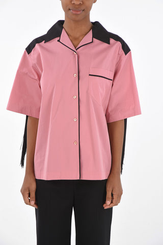 Two Tone Fringed Cotton Shirt with Breast-pocket